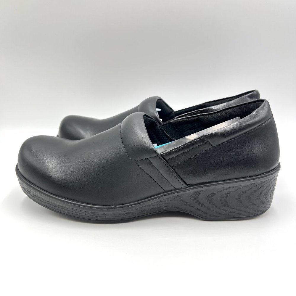 New Dr Scholls Womens Size 9 Black Leather Dynamo Slip On Work Mule Shoes Clogs‎ - Picture 5 of 13